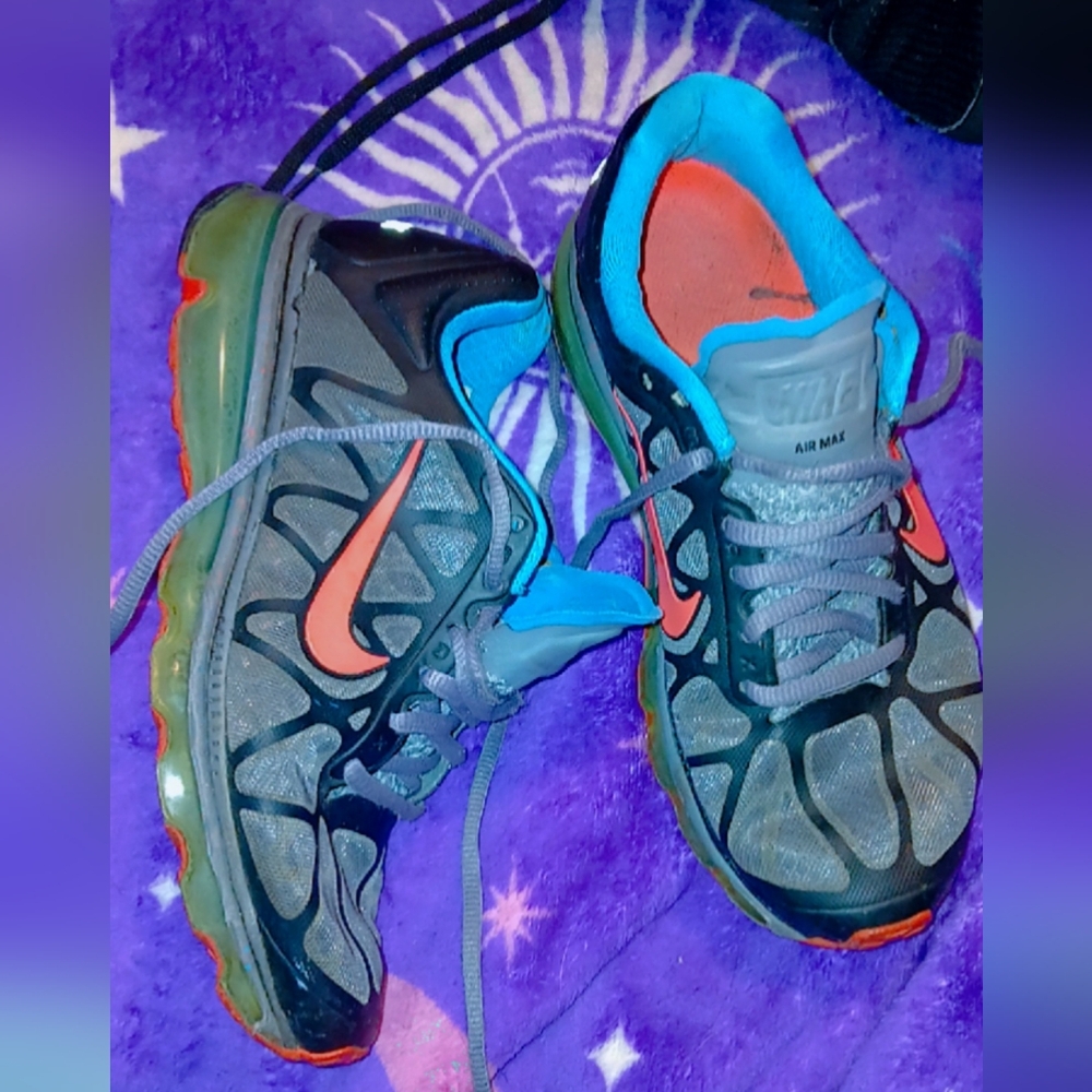 Nike Youth Kids Air Max Black and Gray Sneakers with Orange Accents